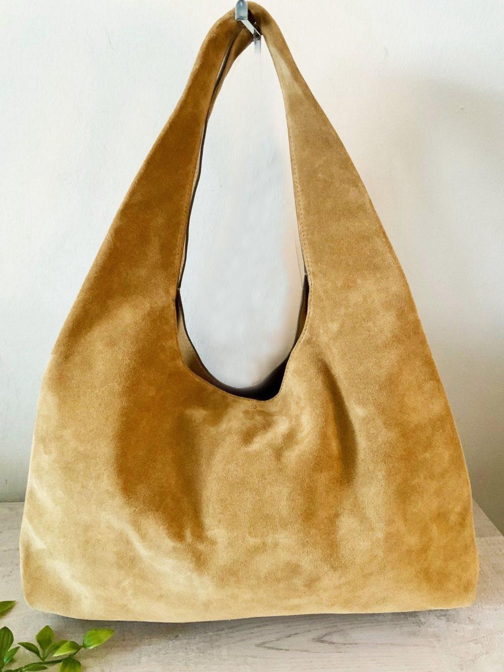 TORY BURCH SLOUCH SUEDE SHOULDER BAG IN CAMEL SUEDE - Picture 4 of 11